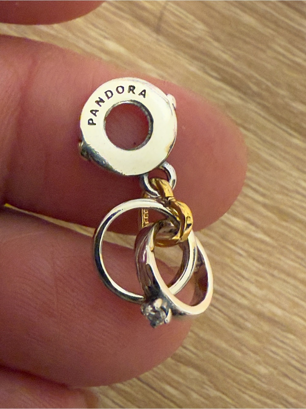 Pandora Two-Tone Interlocking Ring Dangle Charm - Silver & Gold